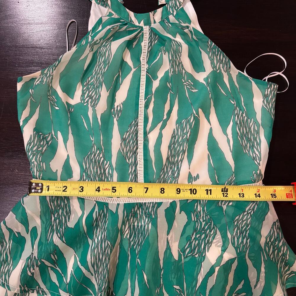 Adelyn Rae "Layne" Abstract Green & White Halter Peplum Midi Dress- M Eclectic - Picture 6 of 7